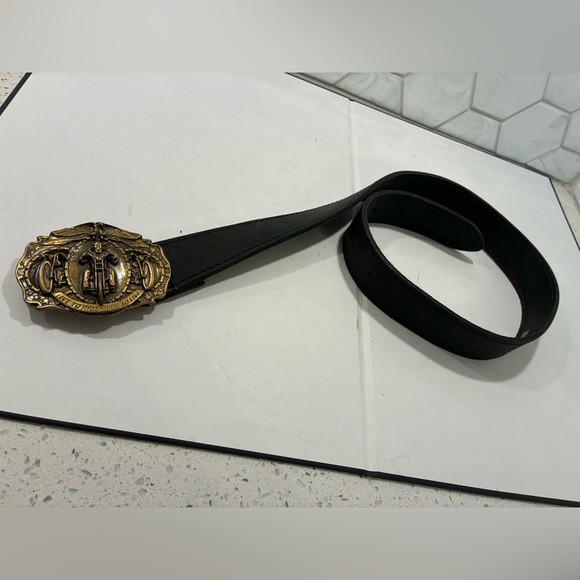 LIVE TO RIDE Biker Buckle Black Leather Belt Brass Made In Holland Motorcycle - Picture 3 of 6